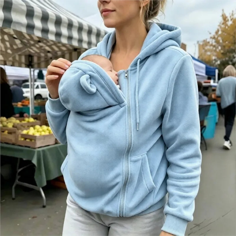 Maternity Clothes Autumn Winter Plush Hoodies Kangaroo Design Big Pockets Jackets For Pregnant Women Keep Warm Baby Wearing