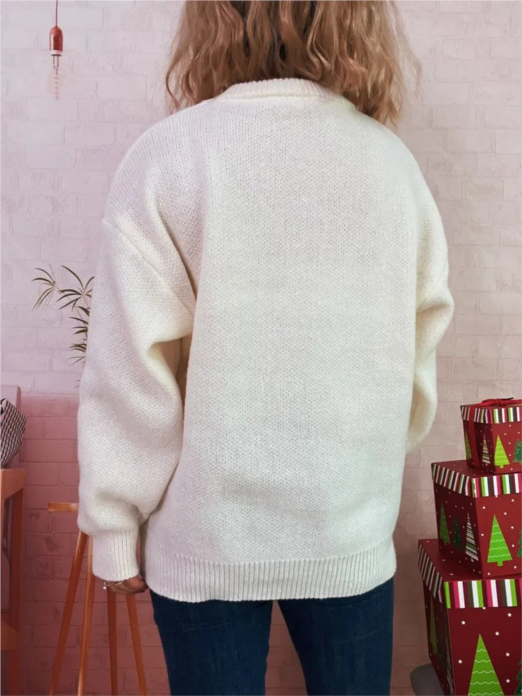Christmas Sweet Three-dimensional Bear Sweater Autumn Winter Round-neck Warm Casual Long-sleeved Sweater Women's Versatile Tops