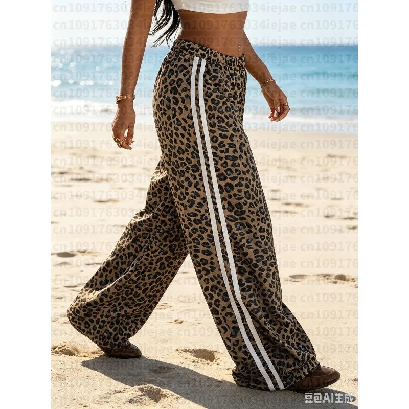 2026 Leopard Print Pants Women Hipster Fall Sporty Patchwork Stripes Autumn Trend Basic Streetwear Casual Loose Trousers Ki