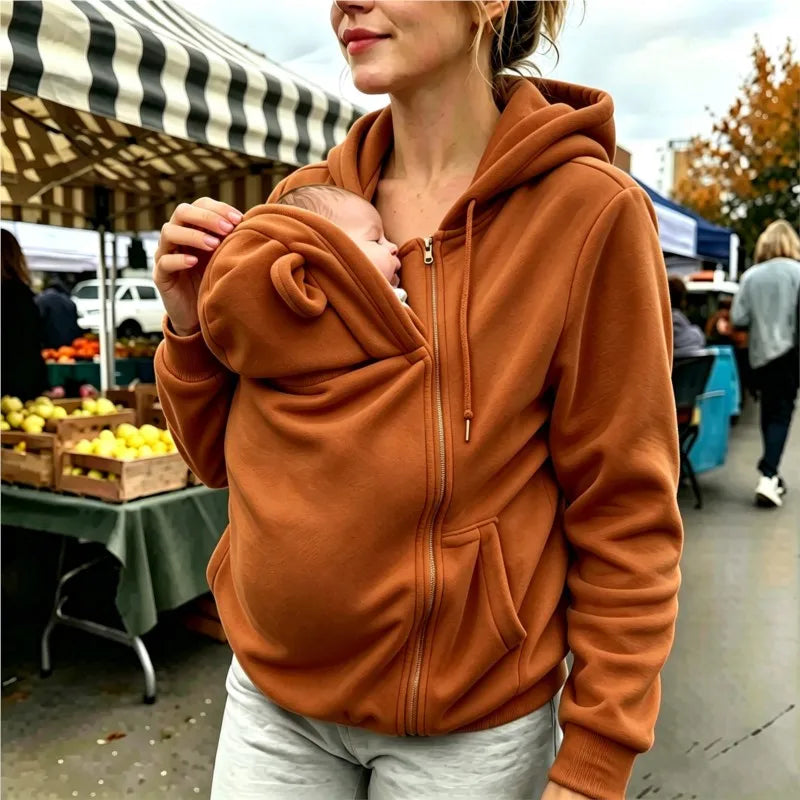 Maternity Clothes Autumn Winter Plush Hoodies Kangaroo Design Big Pockets Jackets For Pregnant Women Keep Warm Baby Wearing