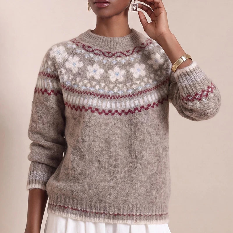 2026 Fashion Christmas Sweaters Female O Neck Jacquard Loose Knitted Sweater Autumn Winter Soft Warm Long Sleeved Sweater Top