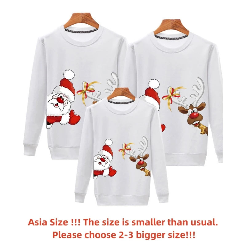 Women Men Baby Kid Winter Sweaters Christmas Family Matching Outfits Xmas T Shirt Deer Sweatshirt Father Mom Daughter Son Tops