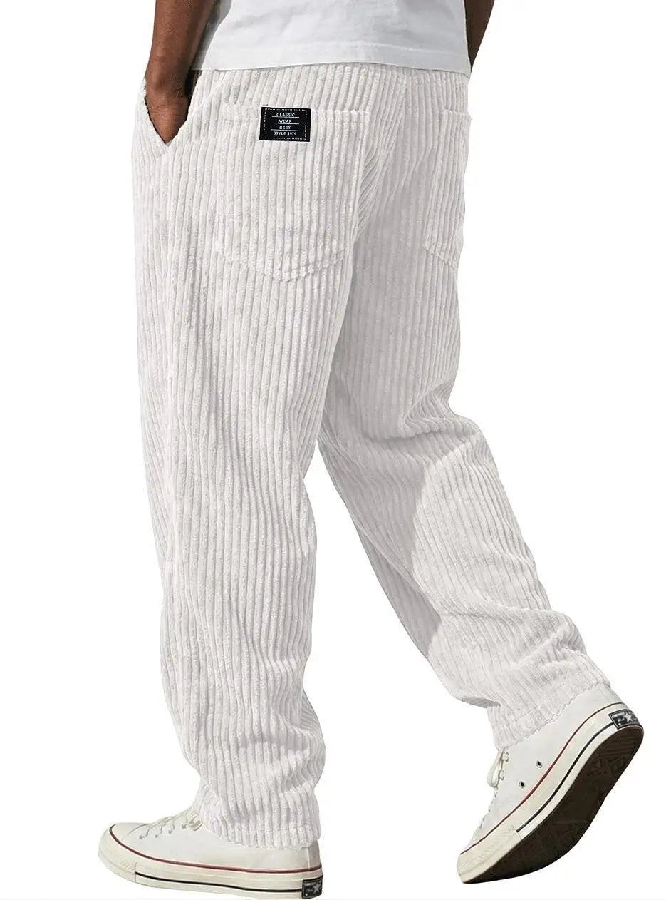 New Cargo Pants for Men Retro Style Men's Corduroy Cargo Pants with Multiple Pockets Mid-rise Solid Color Trousers for Wear Long