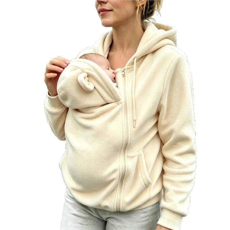 Maternity Clothes Autumn Winter Plush Hoodies Kangaroo Design Big Pockets Jackets For Pregnant Women Keep Warm Baby Wearing