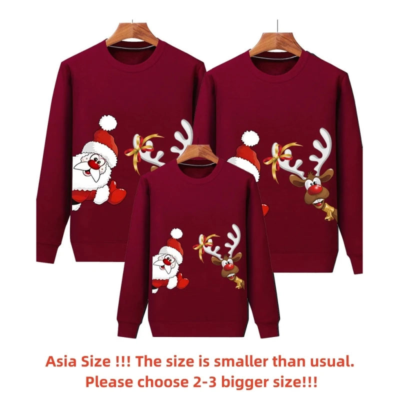 Women Men Baby Kid Winter Sweaters Christmas Family Matching Outfits Xmas T Shirt Deer Sweatshirt Father Mom Daughter Son Tops