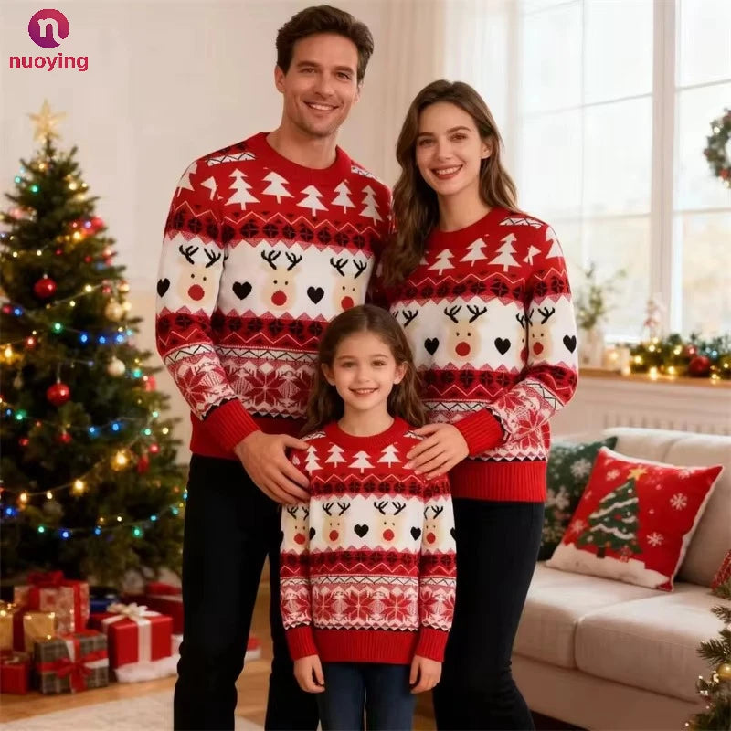 Christmas Family Matching Sweaters, Parent-Child Knitted Pullover, Cartoon Xmas Jumper for Dad Mom Kids, 2026 New Winter Family Outfit