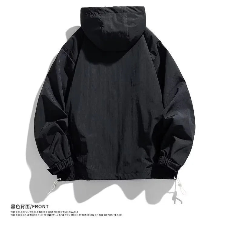 Hooded Pullover Jacket Men's Casual Windbreaker Jacket with Multiple Pockets Outdoor Sports Jacket Half Zip Hooded Hard Shell