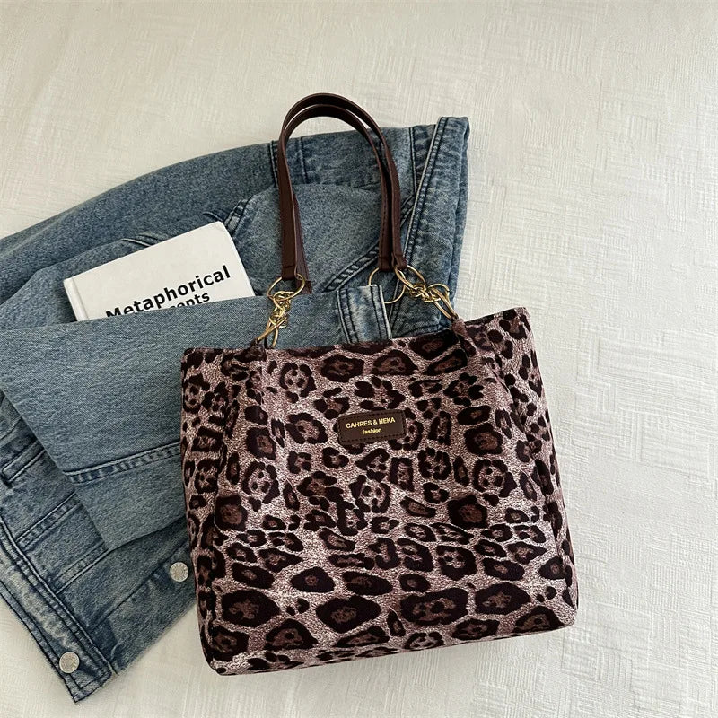 Vintage Leopard Print Handbag Stylish Brown PU Tote Shoulder Bag, Perfect for Women Shopping, Commuting, Office, College, Travel