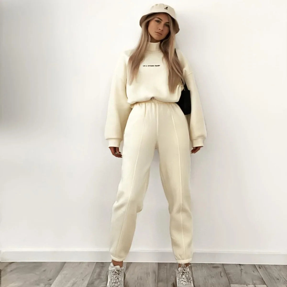 Sweatshirt  pant Women Letter Print Two Piece Set Casual Loose Suit High Waist Trousers Turtleneck Autumn Sweatpants Suits 2025