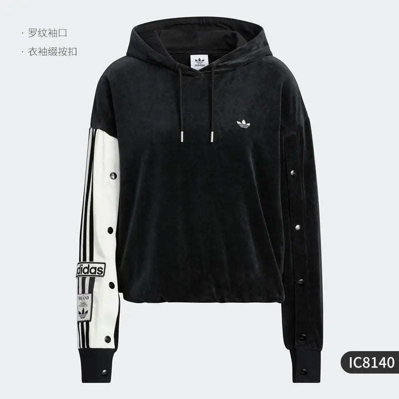 Adidas official genuine Three Stripes, women's side-button sport hoodie IC8140