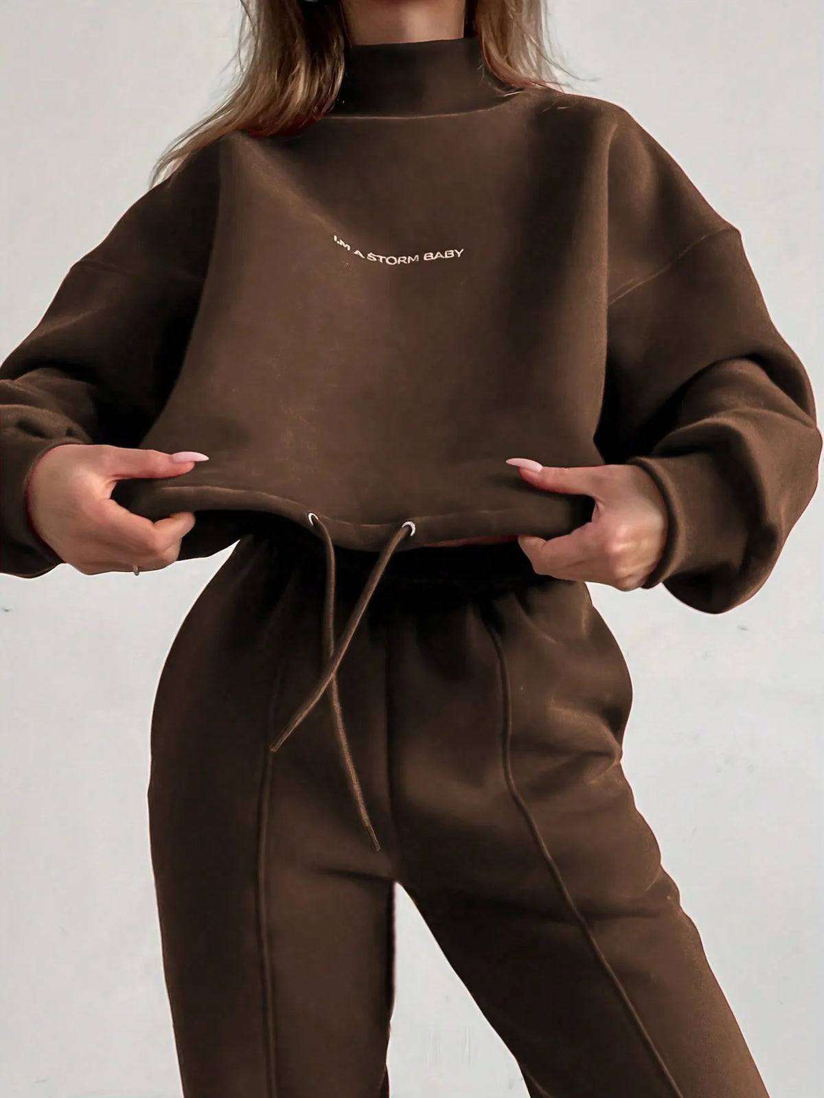 Sweatshirt  pant Women Letter Print Two Piece Set Casual Loose Suit High Waist Trousers Turtleneck Autumn Sweatpants Suits 2025