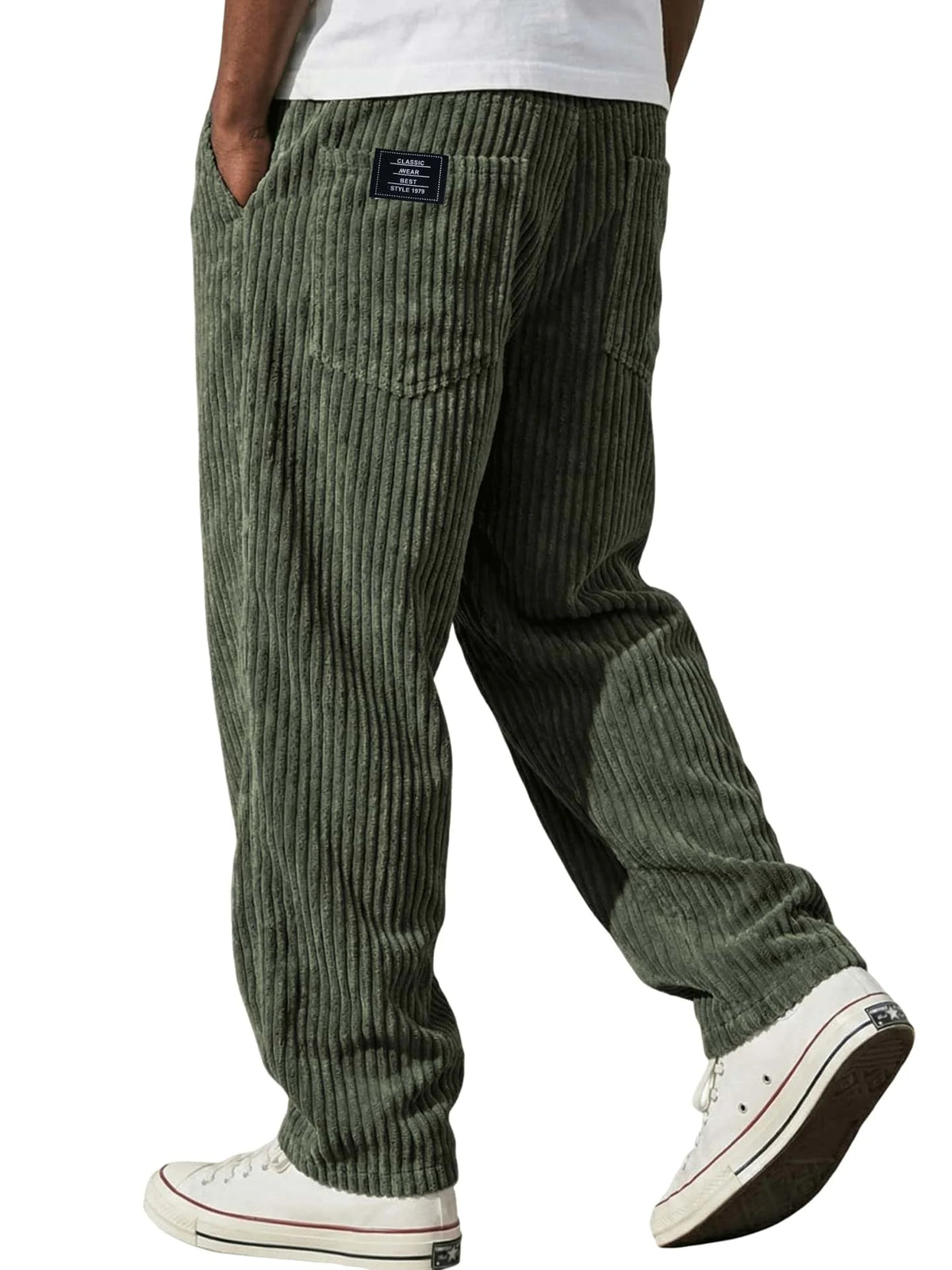 New Cargo Pants for Men Retro Style Men's Corduroy Cargo Pants with Multiple Pockets Mid-rise Solid Color Trousers for Wear Long
