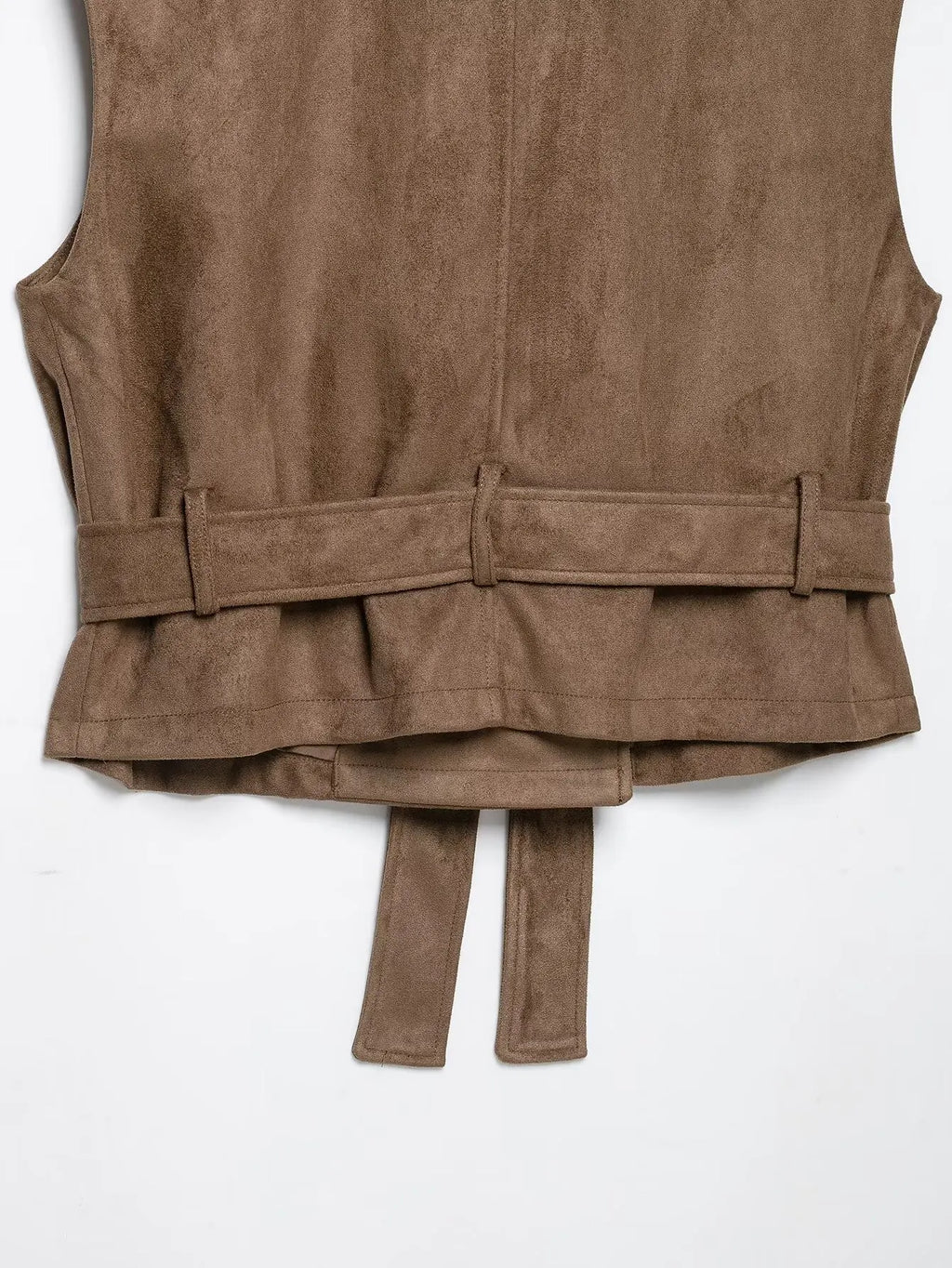 BSAY Vintage Faux Suede Waistcoat Women Double‑Breasted Stand Collar Shoulder Epaulets Sleeveless With Belt Cropped Casual Vest