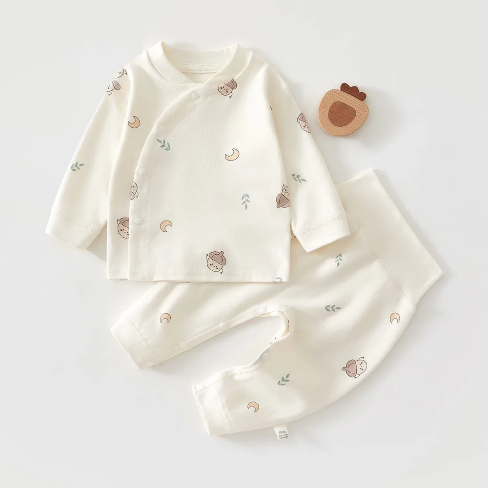 Newborn Baby Base Shirt+pants 2-piece Set Autumn and Winter Cartoon Pure Cotton Top+pants 0-18M Newborn Baby Pajamas