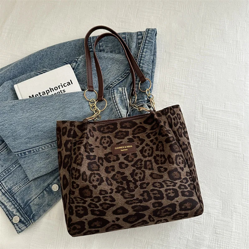 Vintage Leopard Print Handbag Stylish Brown PU Tote Shoulder Bag, Perfect for Women Shopping, Commuting, Office, College, Travel