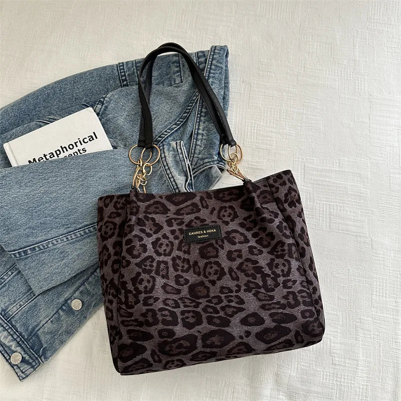 Vintage Leopard Print Handbag Stylish Brown PU Tote Shoulder Bag, Perfect for Women Shopping, Commuting, Office, College, Travel