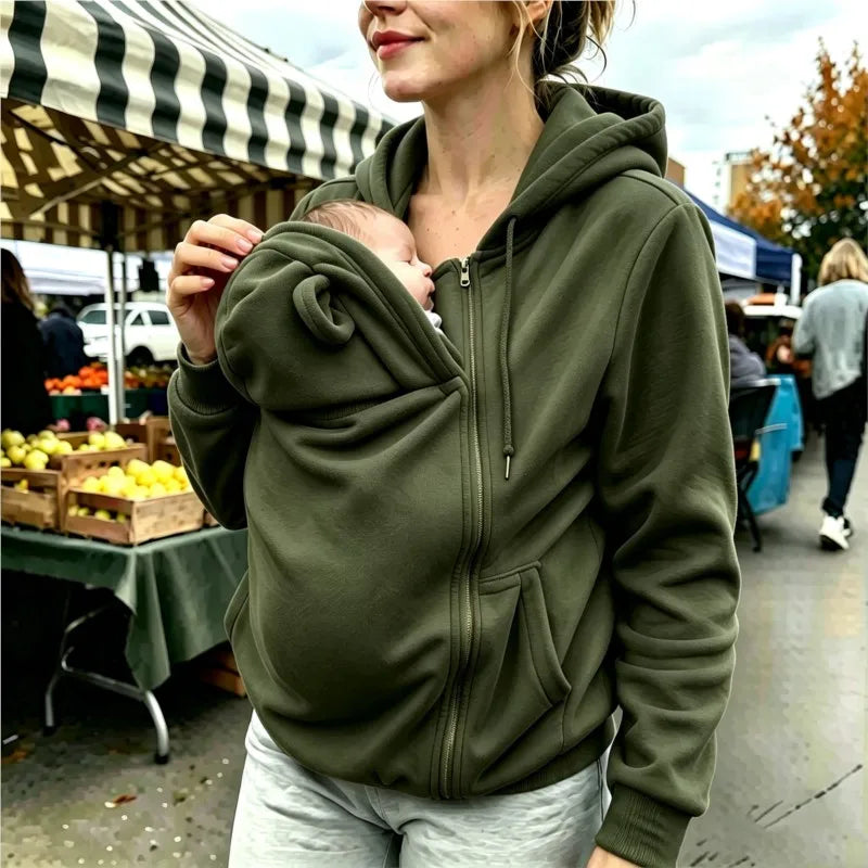 Maternity Clothes Autumn Winter Plush Hoodies Kangaroo Design Big Pockets Jackets For Pregnant Women Keep Warm Baby Wearing