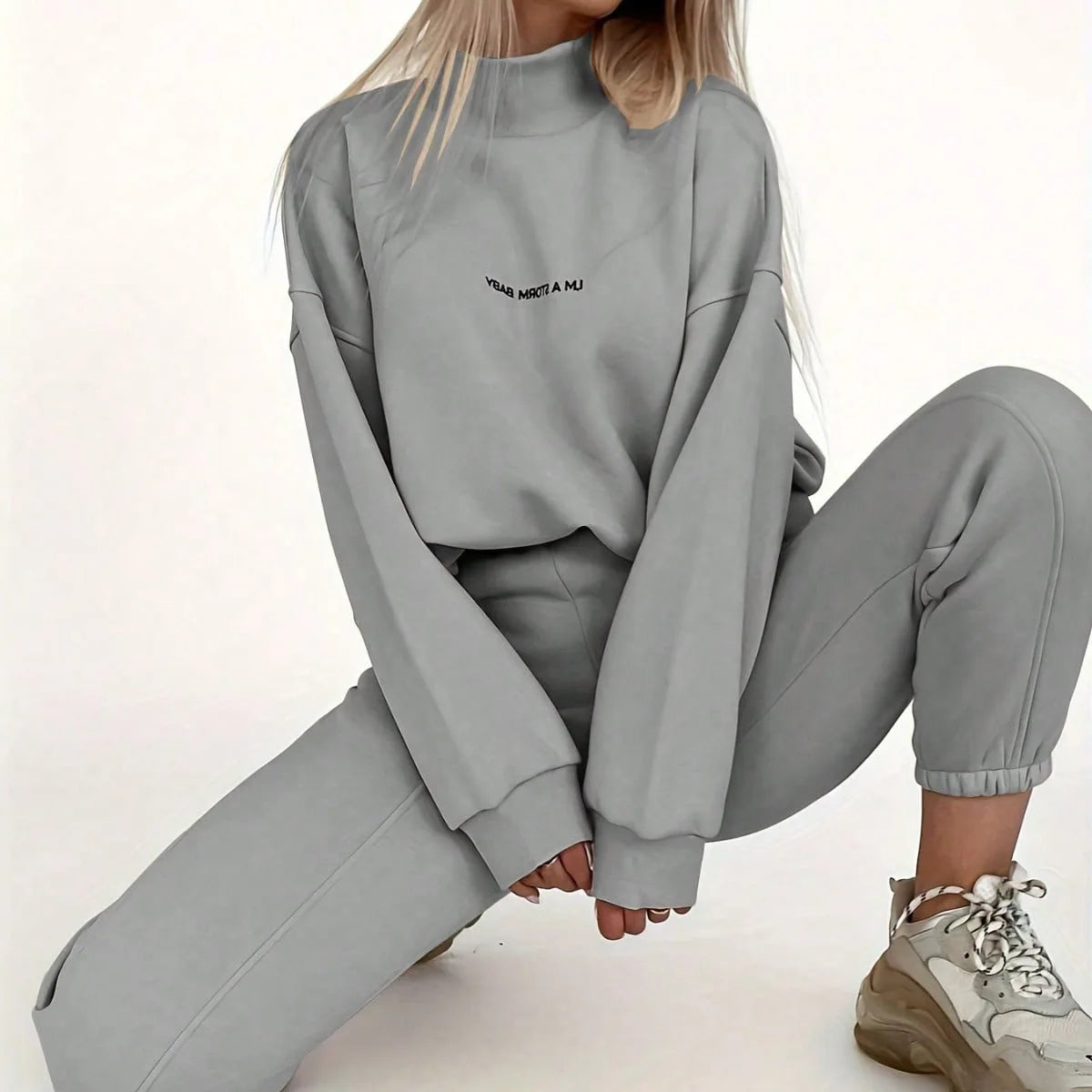 Sweatshirt  pant Women Letter Print Two Piece Set Casual Loose Suit High Waist Trousers Turtleneck Autumn Sweatpants Suits 2025