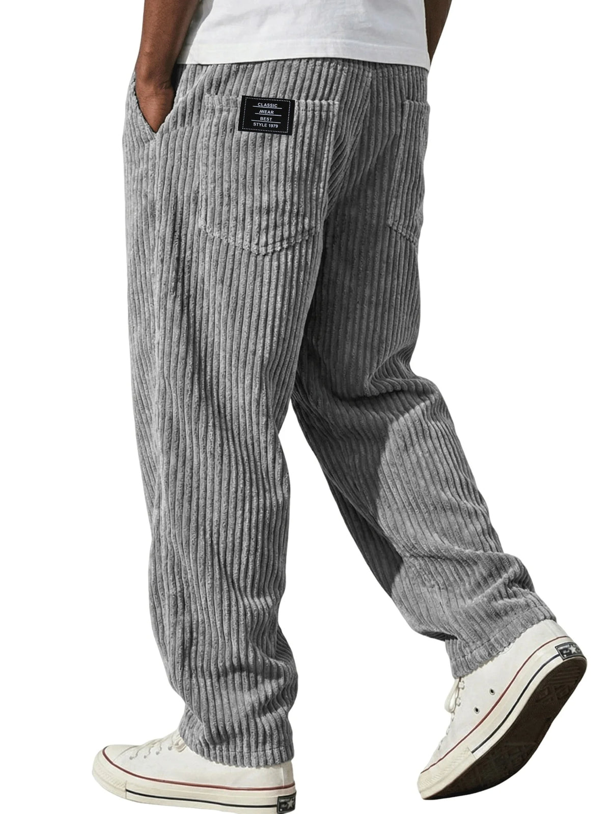 New Cargo Pants for Men Retro Style Men's Corduroy Cargo Pants with Multiple Pockets Mid-rise Solid Color Trousers for Wear Long