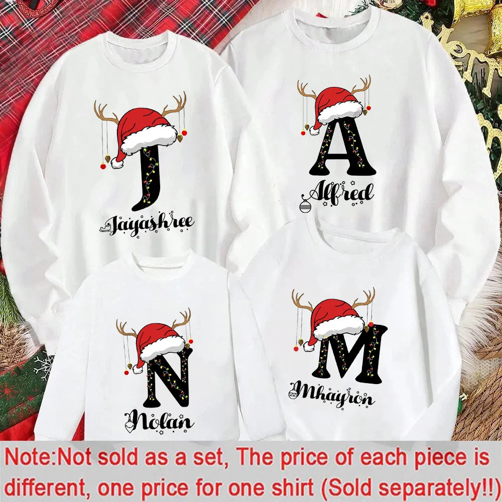 Custom Family Christmas Sweatshirt Personalised Family Matching Name & Initial Christmas Clothes Xmas Holiday Sweater