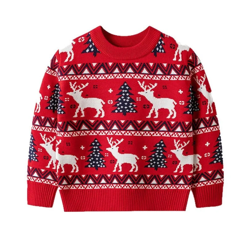 New Christmas Sweater Casual Warm Elk Printed Knitted Cute Xmas Tree Pullovers Festival Theme Party Parent Child Matching Outfit