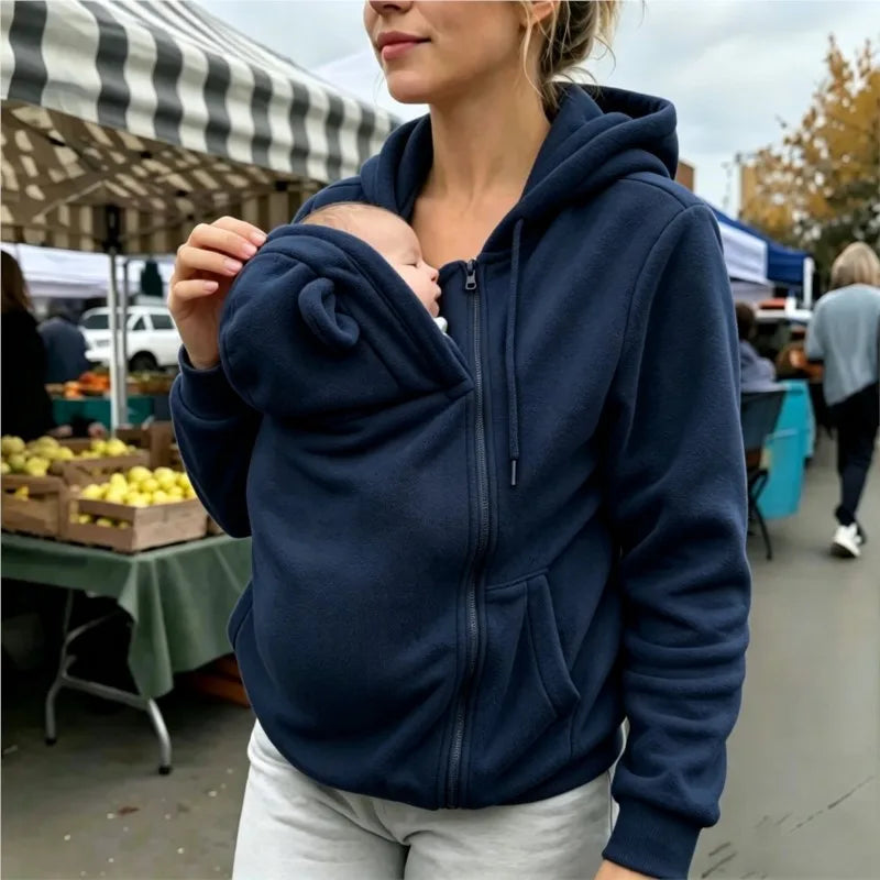 Maternity Clothes Autumn Winter Plush Hoodies Kangaroo Design Big Pockets Jackets For Pregnant Women Keep Warm Baby Wearing
