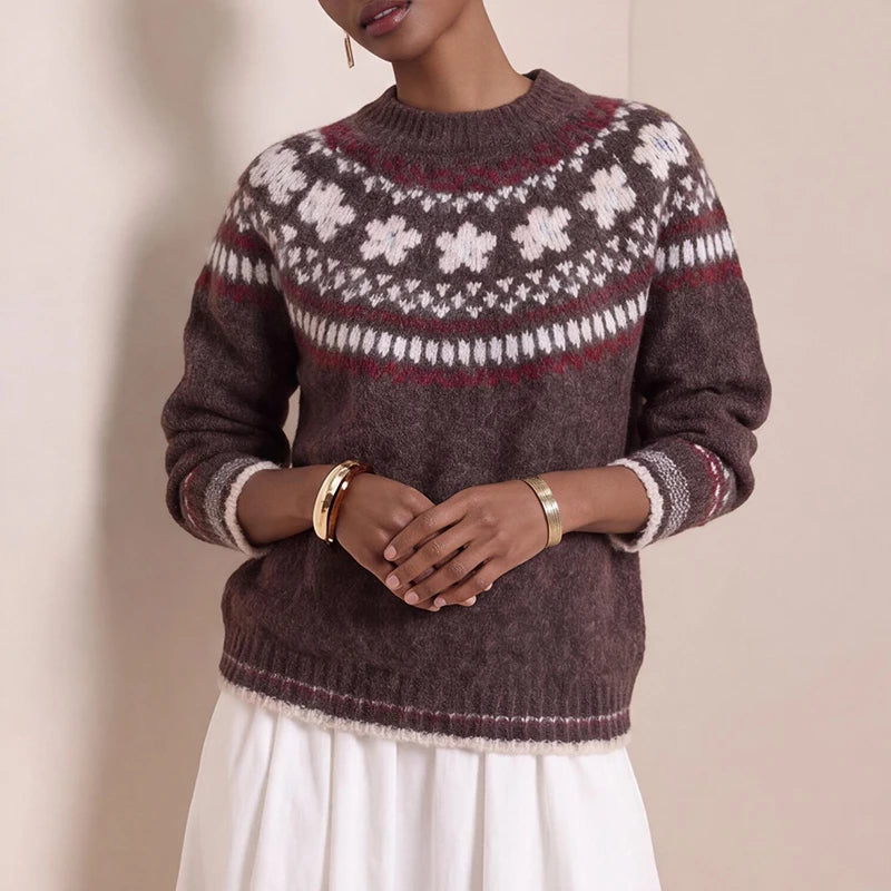 2026 Fashion Christmas Sweaters Female O Neck Jacquard Loose Knitted Sweater Autumn Winter Soft Warm Long Sleeved Sweater Top