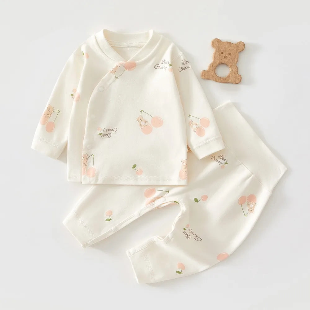 Newborn Baby Base Shirt+pants 2-piece Set Autumn and Winter Cartoon Pure Cotton Top+pants 0-18M Newborn Baby Pajamas