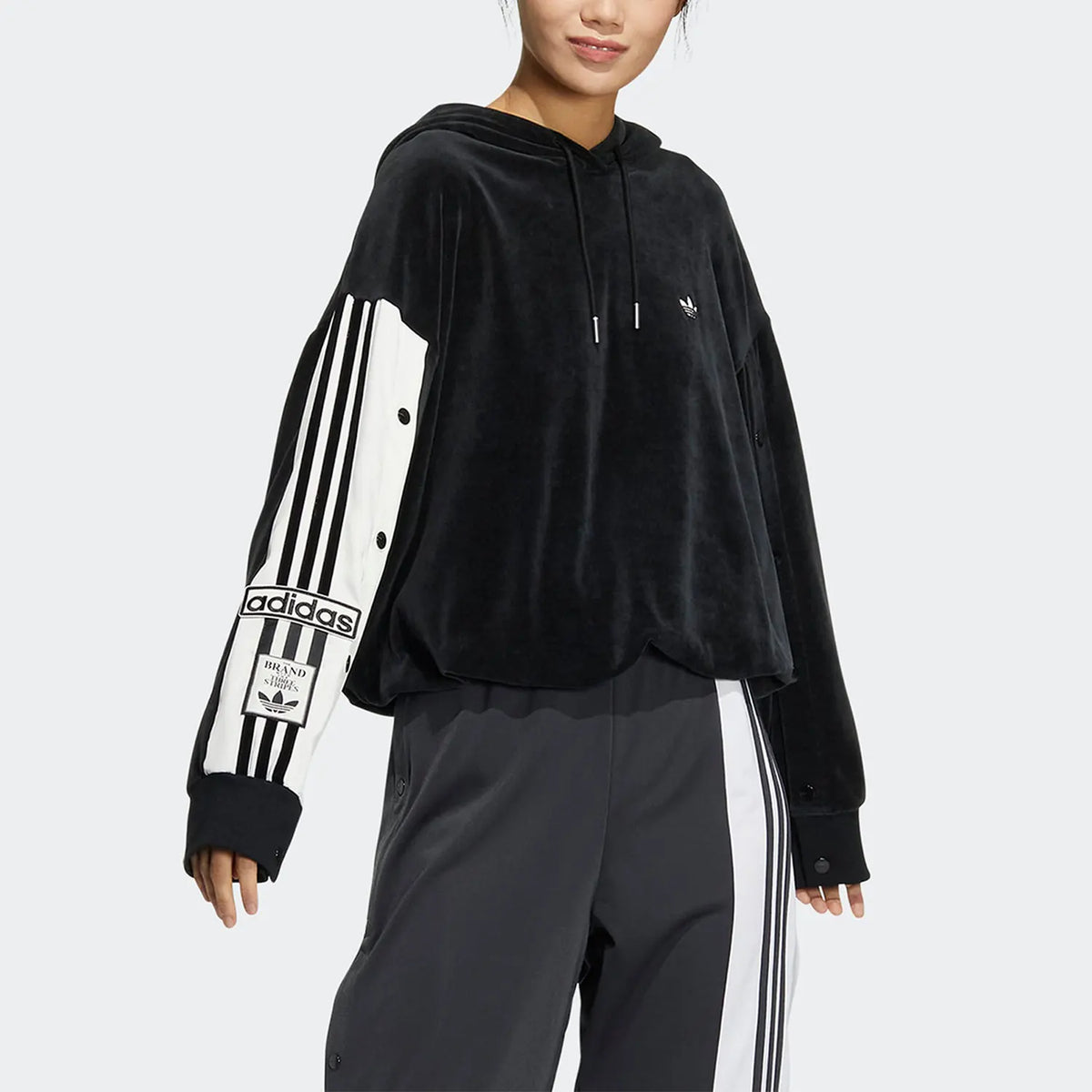 Adidas official genuine Three Stripes, women's side-button sport hoodie IC8140