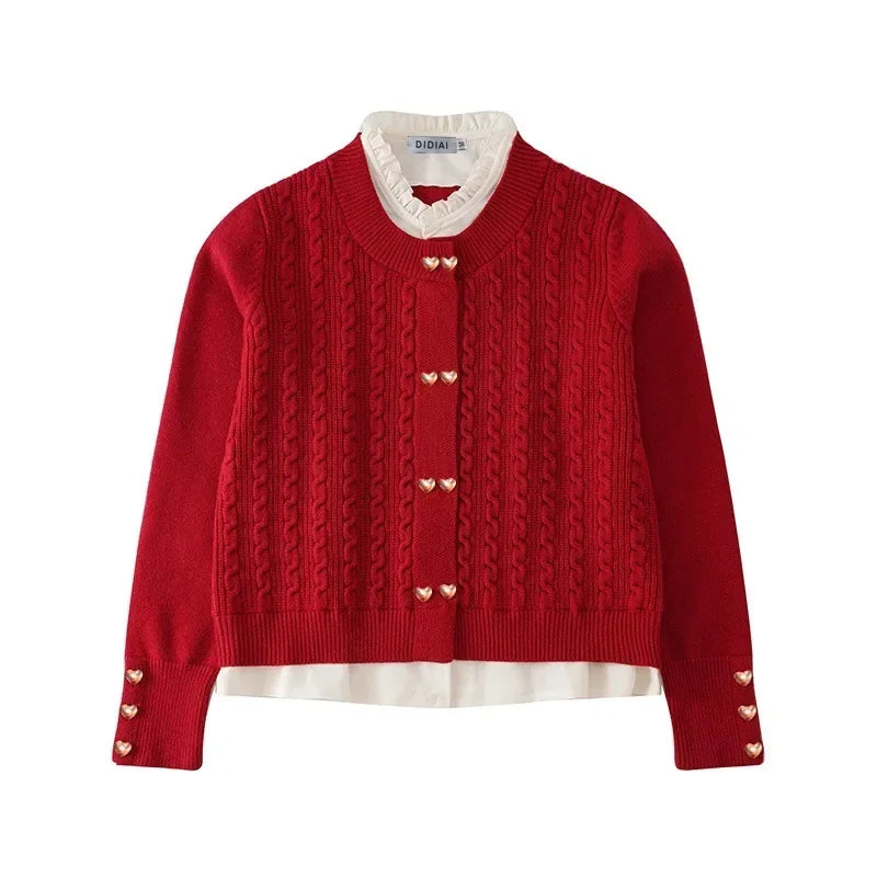 Family Matching Christmas Sweater, Mom Daughter Knit Cardigan Dad Son Pullover, Red Parent-child Couple Outfits for Winter New Year