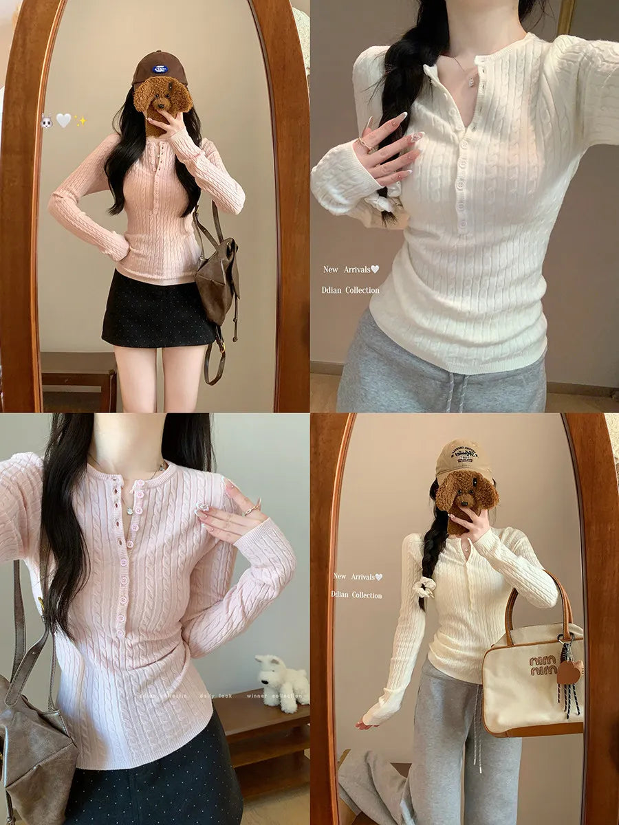 Women Cable Knit Pullover Sweater Slim Long Sleeve Jumper o Neck  Soft Stretchy Knitwear Sweet Casual Daily Autumn Winter Top