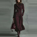 Women's Fashion Lapel Collar Pockets Long Jackets Elegant Buttons Solid Velvet Outercoats Vintage Long Sleeve Windbreaker Coats