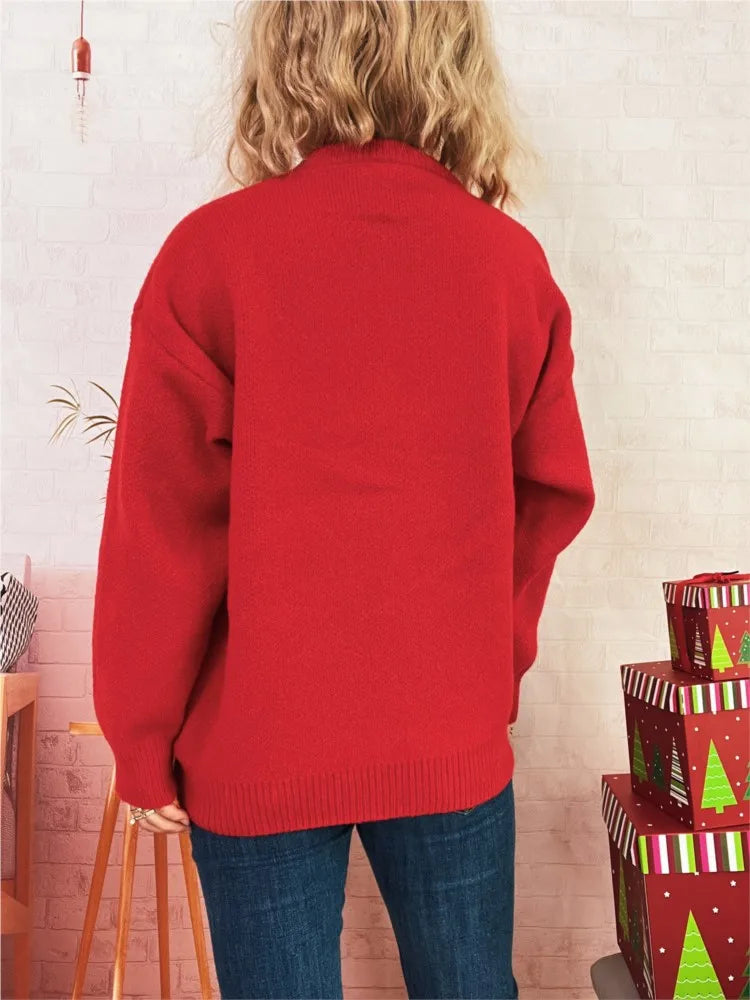 Christmas Sweet Three-dimensional Bear Sweater Autumn Winter Round-neck Warm Casual Long-sleeved Sweater Women's Versatile Tops