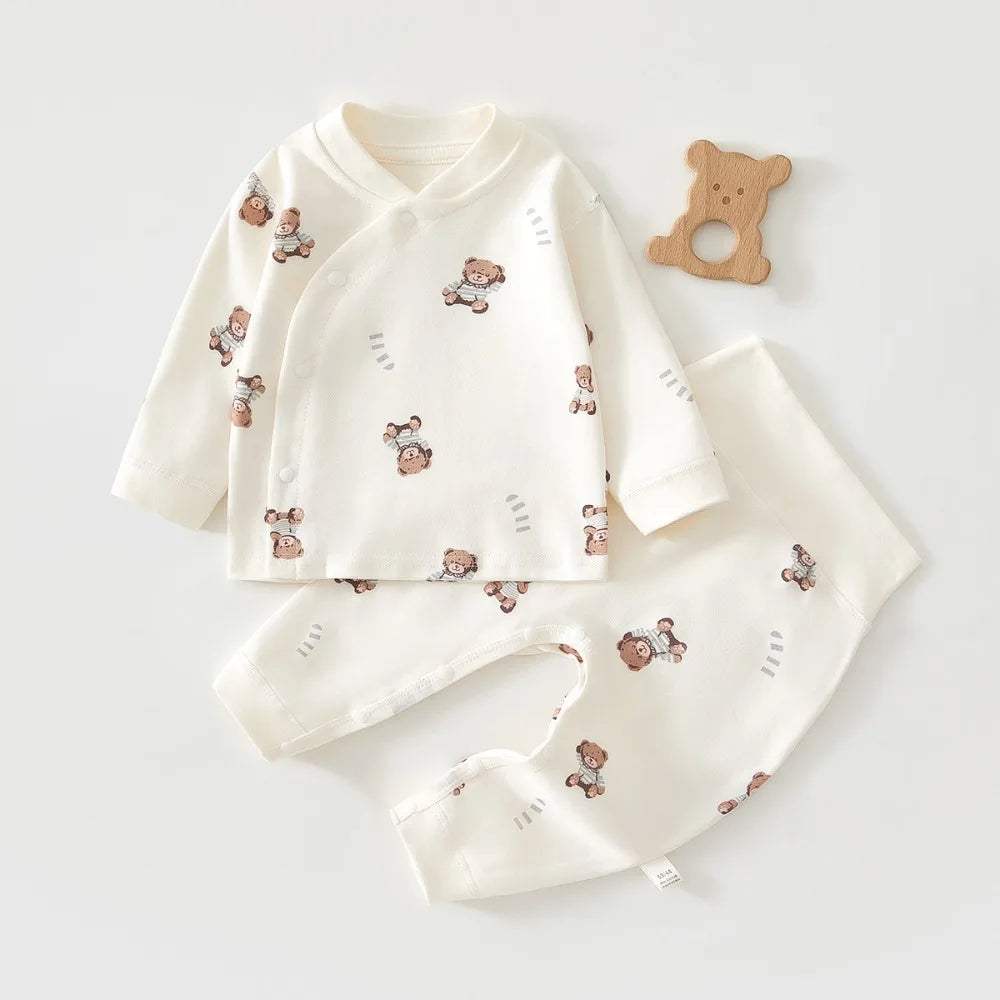 Newborn Baby Base Shirt+pants 2-piece Set Autumn and Winter Cartoon Pure Cotton Top+pants 0-18M Newborn Baby Pajamas