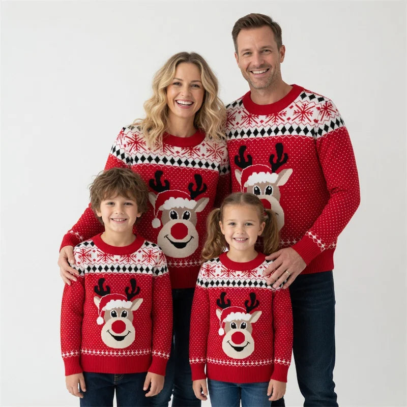 Winter Christmas Matching Sweaters for Parent-Child 2026 New Children's Father Mother Cartoon Family Knit Pullover Jumper