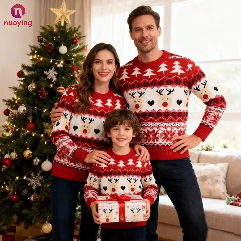 Christmas Family Matching Sweaters, Parent-Child Knitted Pullover, Cartoon Xmas Jumper for Dad Mom Kids, 2026 New Winter Family Outfit