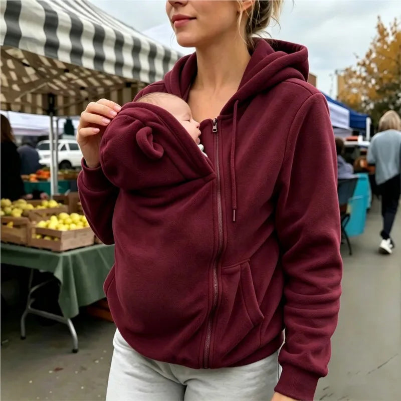 Maternity Clothes Autumn Winter Plush Hoodies Kangaroo Design Big Pockets Jackets For Pregnant Women Keep Warm Baby Wearing