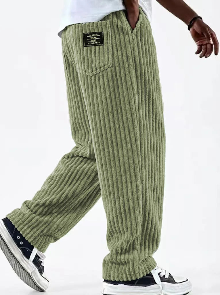 New Cargo Pants for Men Retro Style Men's Corduroy Cargo Pants with Multiple Pockets Mid-rise Solid Color Trousers for Wear Long