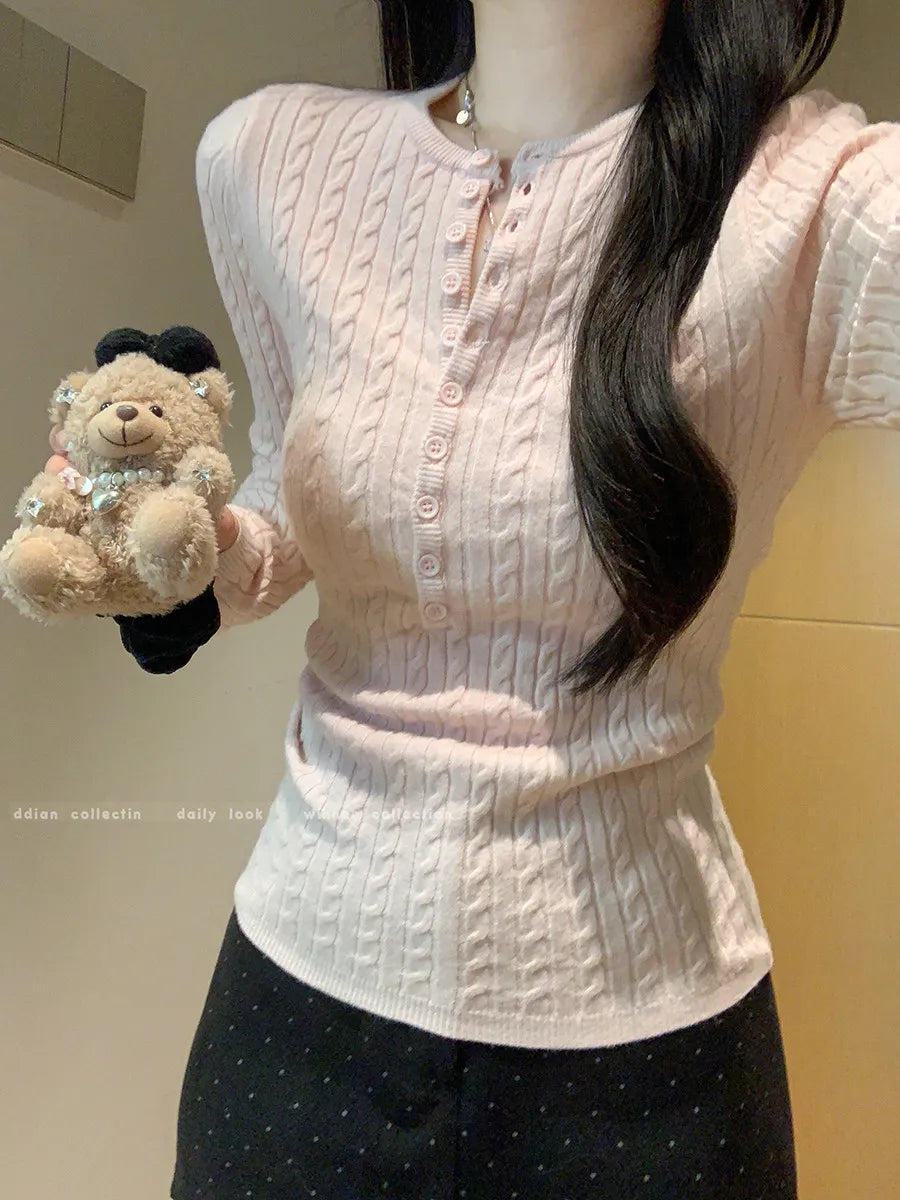 Women Cable Knit Pullover Sweater Slim Long Sleeve Jumper o Neck  Soft Stretchy Knitwear Sweet Casual Daily Autumn Winter Top