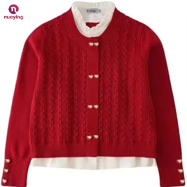Family Matching Christmas Sweater, Mom Daughter Knit Cardigan Dad Son Pullover, Red Parent-child Couple Outfits for Winter New Year