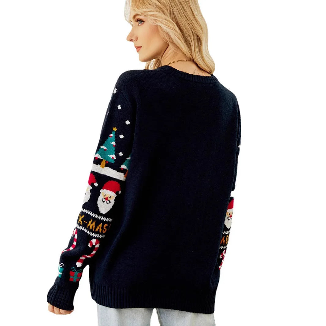 Christmas Snowman Pattern Round Neck Knitted Women's Long Sleeve Top Loose Oversized Thick Warm Cozy Daily Casual Winter Sweater
