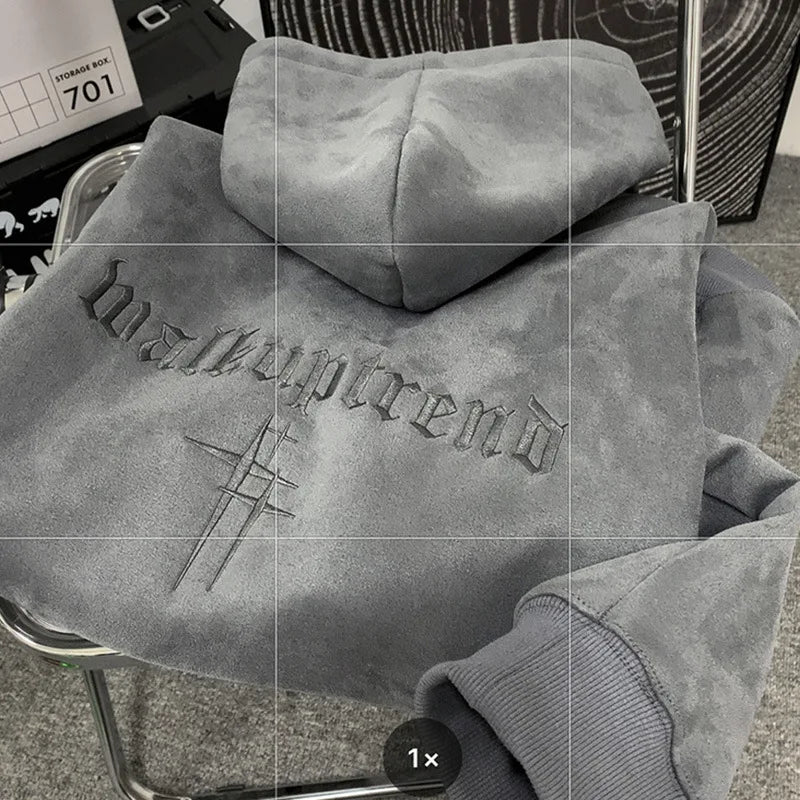 Heavyweight Suede Hoodie Men's Autumn Winter Fashion Brand Handsome American Oversize Loose Fit Coat Polyester Fiber Long Sleeve