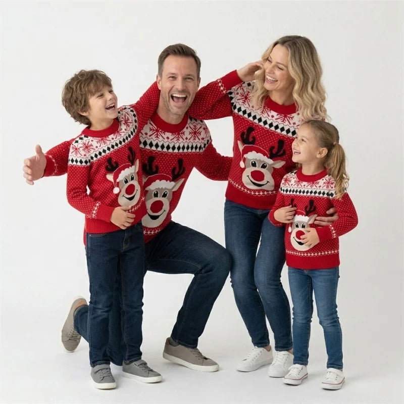 Winter Christmas Matching Sweaters for Parent-Child 2026 New Children's Father Mother Cartoon Family Knit Pullover Jumper