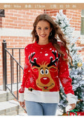 Christmas Printed Loose Jacquard Sweater Women Casual O Neck Full Sleeve Knitted Jumpers Autumn Winter Chic Lady Street Pullover