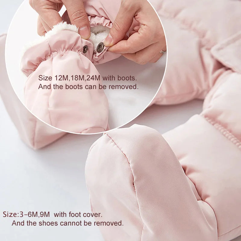 2024 New Winter Baby Rompers Thick Warm Infant Hooded Inside Fleece Jumpsuit Newborn Boy Girl Overalls Toddler Clothing Set