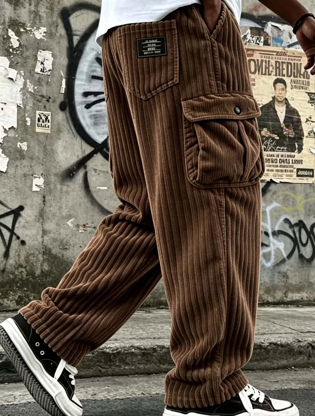 New Cargo Pants for Men Retro Style Men's Corduroy Cargo Pants with Multiple Pockets Mid-rise Solid Color Trousers for Wear Long