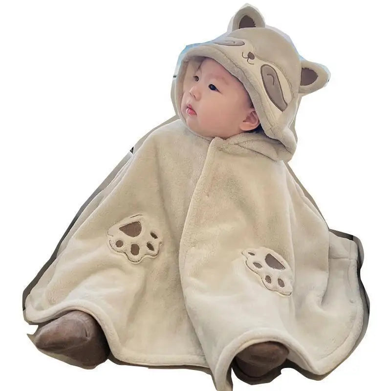 Winter Baby Hooded Cloak Windproof Thicken Outerwear for Boys Girls Newborn Infant Outfits Cozy Warm Raccoon Design
