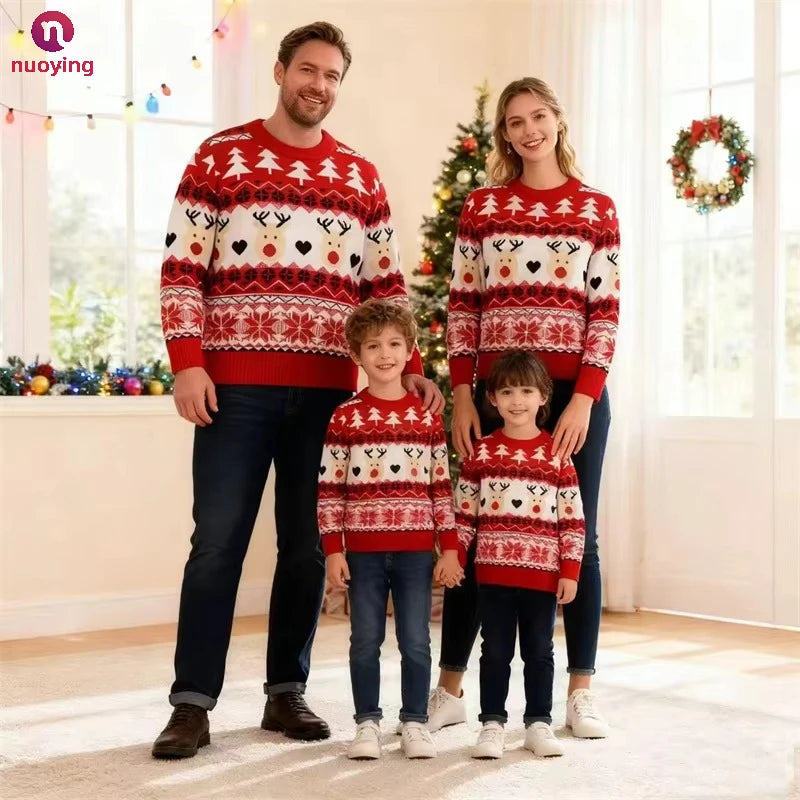 Christmas Family Matching Sweaters, Parent-Child Knitted Pullover, Cartoon Xmas Jumper for Dad Mom Kids, 2026 New Winter Family Outfit