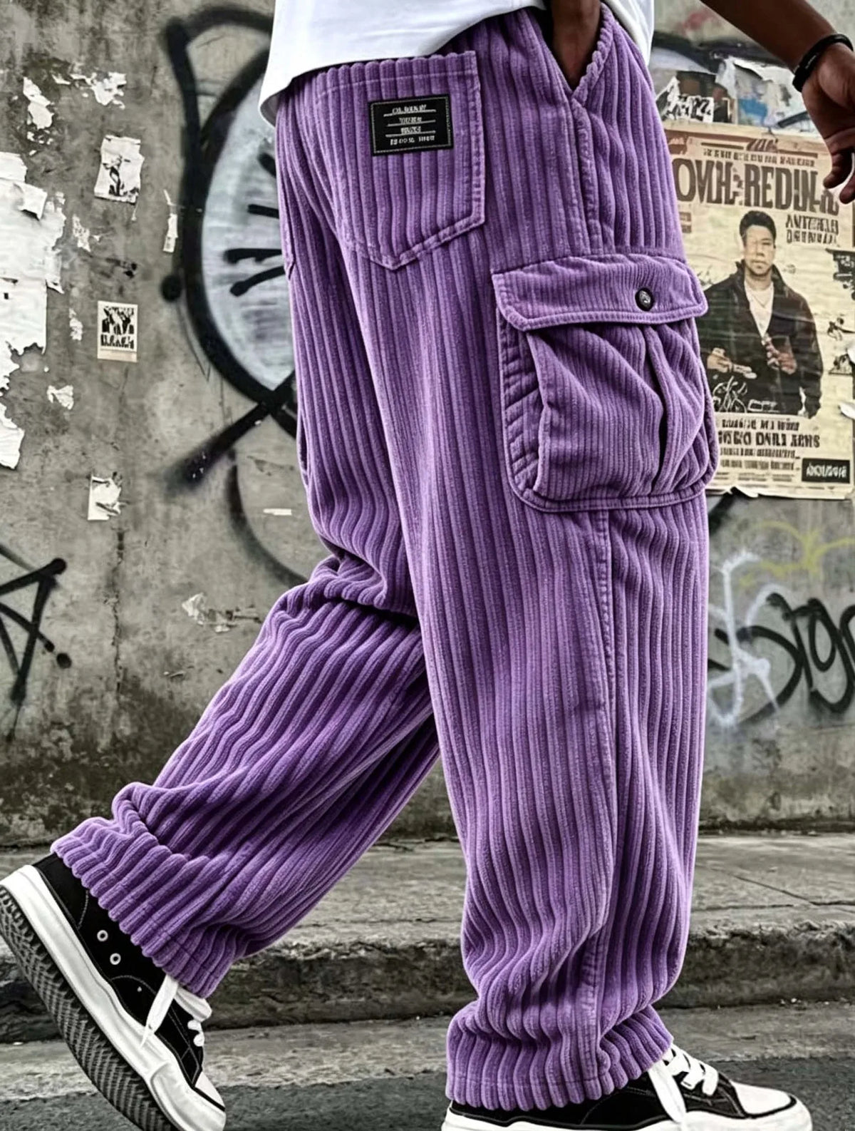 New Cargo Pants for Men Retro Style Men's Corduroy Cargo Pants with Multiple Pockets Mid-rise Solid Color Trousers for Wear Long