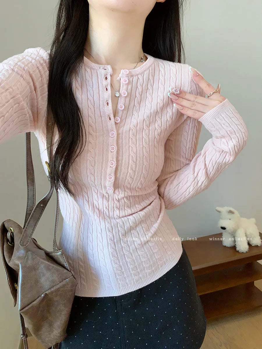 Women Cable Knit Pullover Sweater Slim Long Sleeve Jumper o Neck  Soft Stretchy Knitwear Sweet Casual Daily Autumn Winter Top